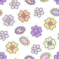 Seamless vector pattern with hippie style daisies on a white background.