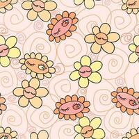 Seamless vector pattern with hippie style daisies in orange and beige colors.