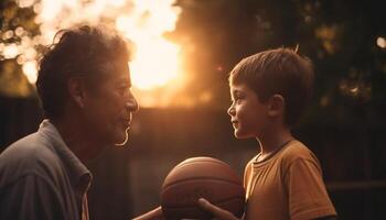 Father and son bond through sport outdoors generated by AI photo