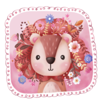 Cute baby lion and flowers illustration png