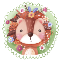 Cute baby lion and flowers illustration png