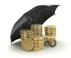 Black umbrella protecting to money photo