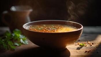 gastrónomo vegetariano sopa, cocido con sano vegetales generado por ai foto