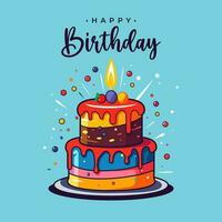 Happy Birthday Card with Cake Vector Illustration