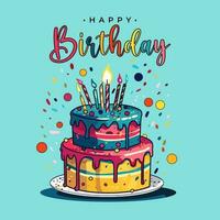 Happy Birthday Card with Cake Vector Illustration