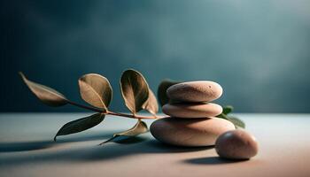 Stack of pebbles brings harmony to nature generated by AI photo