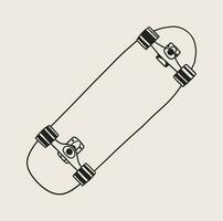 Classic skateboard view from the bottom. Monochrome contour drawing vector