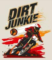 motocross jinete vector ilustración con grunge cepillo antecedentes y suciedad drogadicto tipografía