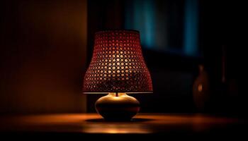moderno lámpara ilumina oscuro dormitorio con elegancia generado por ai foto