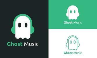 Mobile app music logo, combination of Ghost and Headphone lcon. The graphic concept is Music Industry, stream mobile app music, and digital music, with  minimalist and mainful design. vector