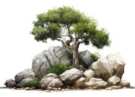 Tree and Rocks Isolated. Illustration photo