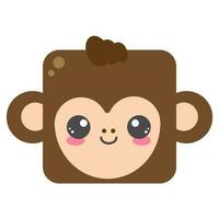 Cute square monkey face. Cartoom head of animal character. Minimal simple design. Vector illustration