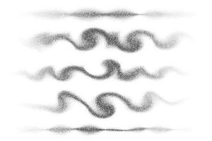 Wavy smoke effect. Wind and spray with dust texture. Grainy gradient clouds. Stipple mist. Vector collection