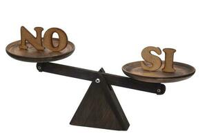 Conceptual photo about decisions. Decide between yes and no in Spanish.
