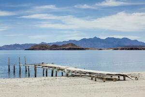 Wooden wharf at Bay of the Angels -  Baja California photo