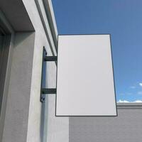 Blank, outdoor signage, signboard mockup, sign mounted on the building for logo presentation. 3d rendering photo