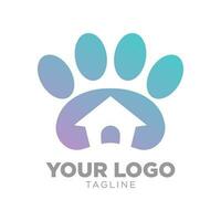 paws and negative space of home with trendy gradient color for pet house vector logo design