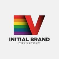 letra v arco iris color orgullo comunidad y empresa inicial vector logo diseño