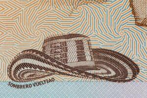 Traditional hat from Colombia  called Sombrero vueltiao on the twenty thousand Colombian pesos bill photo