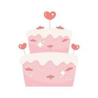 pink cake with hearts icon vector