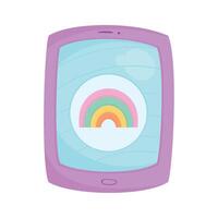 rainbow in tablet device tech vector