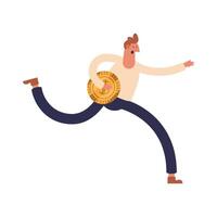 hombre corriendo con moneda dinero personaje vector