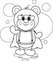 Coloring page. Superbear. Fun vector illustration of a bear-boy in a superhero cape