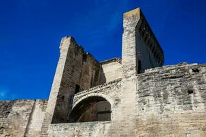 Detail of the historical wall built on the fourteenth century around the Avignon city in a beautiful sunny day photo