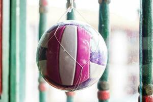 Soccer ball made at the traditional factories of the beautiful small town of Mongui in Colombia photo