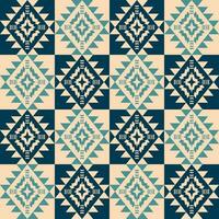 Ethnic blue-white color geometric checkered pattern. Ethnic southwest blue-white color seamless pattern. Southwest geometric pattern use for textile, home decoration elements, upholstery, etc. vector
