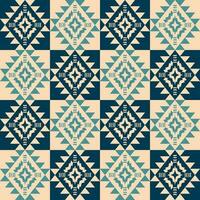 Ethnic blue-white color geometric checkered pattern. Ethnic southwest blue-white color seamless pattern. Southwest geometric pattern use for textile, home decoration elements, upholstery, etc. vector