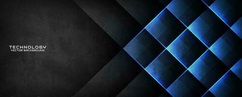 3D black techno abstract background overlap layer on dark space with blue light and rough grunge effect. Modern graphic design element cutout style concept for banner, flyer, card, or brochure cover vector
