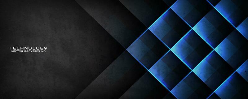 3D black techno abstract background overlap layer on dark space with blue light and rough grunge effect. Modern graphic design element cutout style concept for banner, flyer, card, or brochure cover