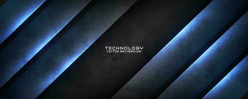 3D black techno abstract background overlap layer on dark space with blue light and rough grunge effect. Modern graphic design element cutout style concept for banner, flyer, card, or brochure cover vector