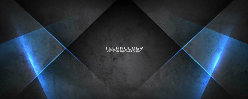3D black techno abstract background overlap layer on dark space with blue light and rough grunge effect. Modern graphic design element cutout style concept for banner, flyer, card, or brochure cover