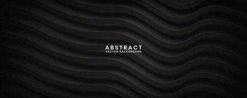 3D black geometric abstract background overlap layer on dark space with waves effect decoration. Modern graphic design element cutout style concept for banner, flyer, card, or brochure cover vector