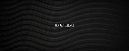 3D black geometric abstract background overlap layer on dark space with waves effect decoration. Modern graphic design element cutout style concept for banner, flyer, card, or brochure cover vector