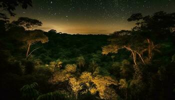 Milky Way illuminates tranquil forest at dusk generated by AI photo