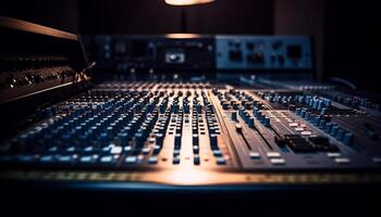 Sound engineer adjusting mixer knobs in nightclub generated by AI photo