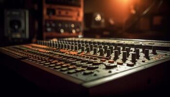 Electric mixer knob slides, sound engineer consoling generated by AI photo