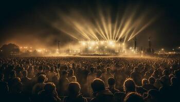 grande multitud salud como rock banda realiza generado por ai foto