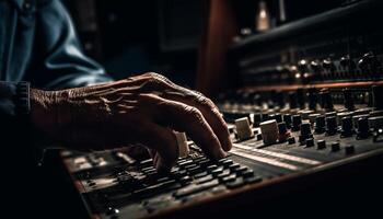 Expert musician mixing sound with electrical equipment generated by AI photo