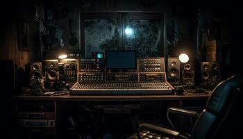 Modern equipment controls sound in old fashioned studio generated by AI photo