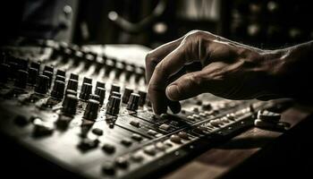 experto músico ajustando sonido mezclador en grabación estudio generado por ai foto