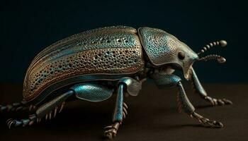 Metallic weevil crawls on leaf in nature generated by AI photo