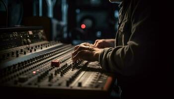 Expert sound engineer mixing music in studio generated by AI photo