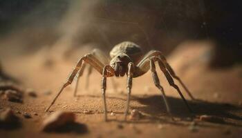 Small arachnid crawling on green leaf outdoors generated by AI photo