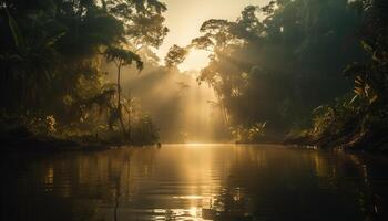 tranquilo escena de belleza en naturaleza puesta de sol generado por ai foto