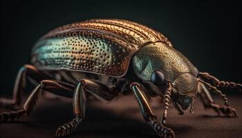 Small weevil crawls on green plant leaf generated by AI photo