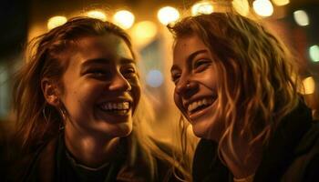 Young women enjoy nightlife, togetherness, and fun generated by AI photo